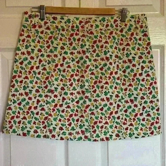 J Crew Mercantile Cotton Denim Style Floral A line Skirt Button Front Skirt 8 - Picture 4 of 10